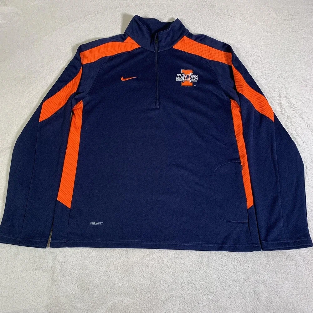 Vintage Illinois Fighting Illini Jacket Mens Small Blue NikeFIT 1/4 Zip Nike 00s
